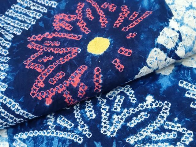 平和屋着物∴夏物　浴衣　有松鳴海絞り　亀甲花文　綿　逸品　CABK5446ng