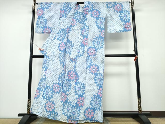 平和屋着物∴夏物　浴衣　有松鳴海絞り　舞花文　綿　逸品　CABK5448ng