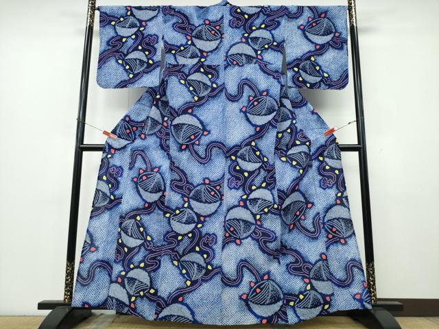 平和屋着物∴夏物　浴衣　有松鳴海絞り　糸車　綿　逸品　CABK5450ng