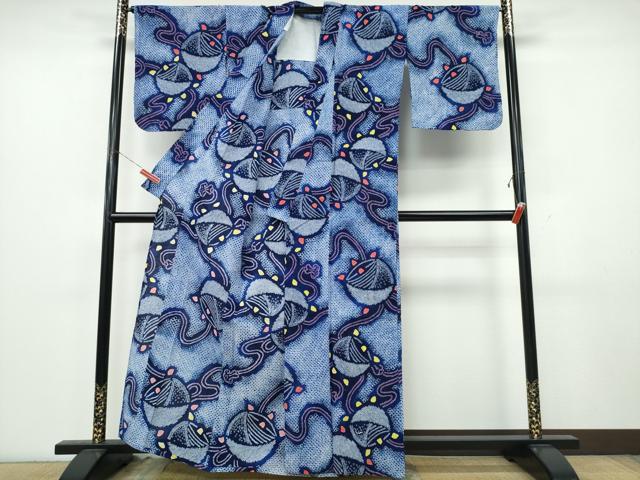 平和屋着物∴夏物　浴衣　有松鳴海絞り　糸車　綿　逸品　CABK5450ng