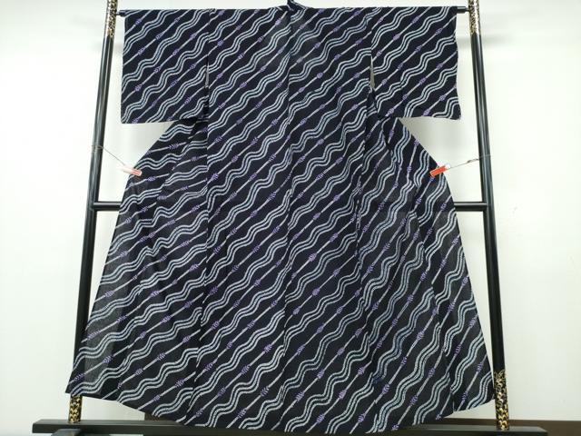 平和屋着物∴夏物　浴衣　有松鳴海絞り　斜線文　綿　逸品　CABK5454ng