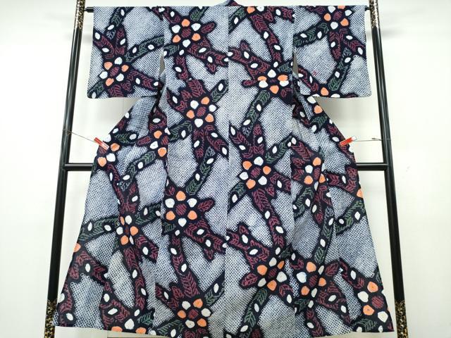 平和屋着物∴夏物　浴衣　有松鳴海絞り　孔雀羽花文　綿　逸品　CABK5455ng
