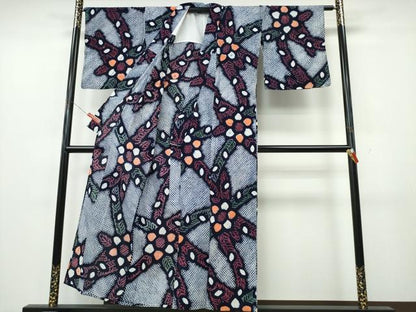 平和屋着物∴夏物　浴衣　有松鳴海絞り　孔雀羽花文　綿　逸品　CABK5455ng