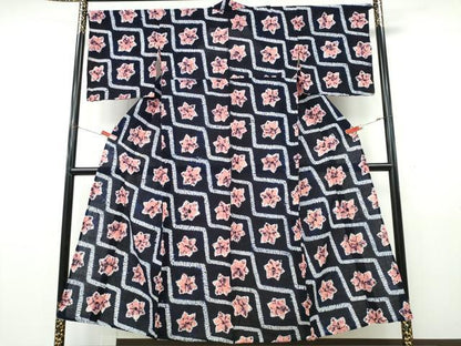 平和屋着物∴夏物　浴衣　有松鳴海絞り　舞葉文　綿　逸品　CABK5456ng