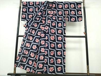 平和屋着物∴夏物　浴衣　有松鳴海絞り　舞葉文　綿　逸品　CABK5456ng