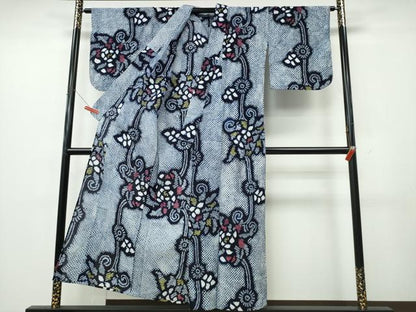 平和屋着物∴夏物　浴衣　有松鳴海絞り　花唐草文　綿　逸品　CABK5458ng