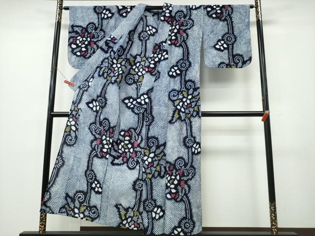 平和屋着物∴夏物　浴衣　有松鳴海絞り　花唐草文　綿　逸品　CABK5458ng