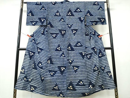 平和屋着物∴夏物　浴衣　有松鳴海絞り　横段舞葉文　綿　逸品　CABK5459ng
