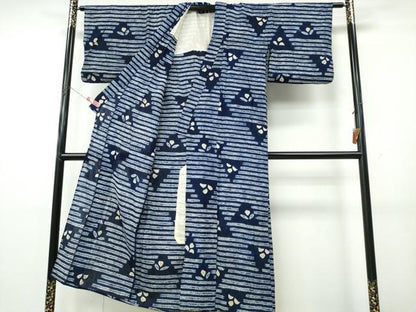 平和屋着物∴夏物　浴衣　有松鳴海絞り　横段舞葉文　綿　逸品　CABK5459ng