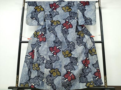 平和屋着物∴夏物　浴衣　有松鳴海絞り　舞花文　綿　逸品　CABK5460ng