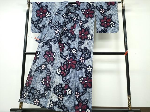 平和屋着物∴夏物　浴衣　有松鳴海絞り　花唐草文　綿　逸品　CABK5469ng