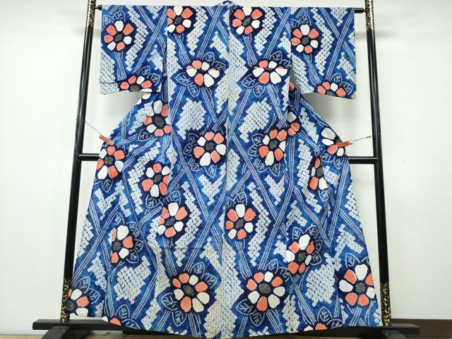 平和屋着物∴夏物　浴衣　有松鳴海絞り　枝花菱文　綿　逸品　CABK5475ng