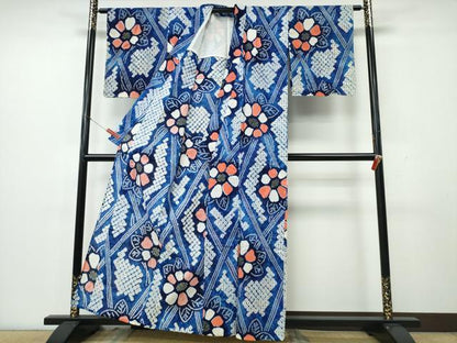 平和屋着物∴夏物　浴衣　有松鳴海絞り　枝花菱文　綿　逸品　CABK5475ng
