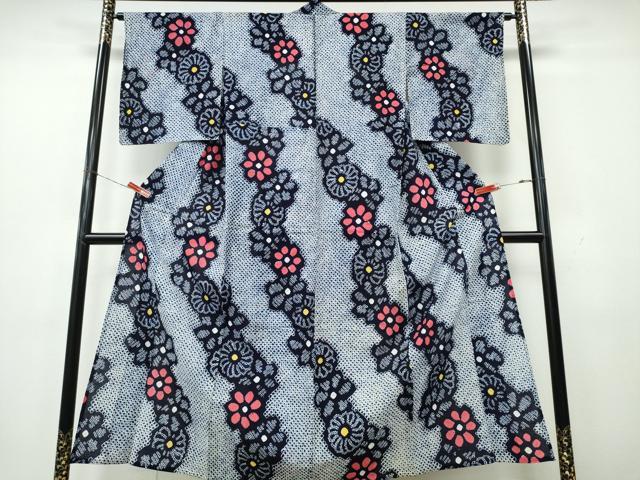 平和屋着物∴夏物　浴衣　有松鳴海絞り　舞菊花文　綿　逸品　CABK5477ng