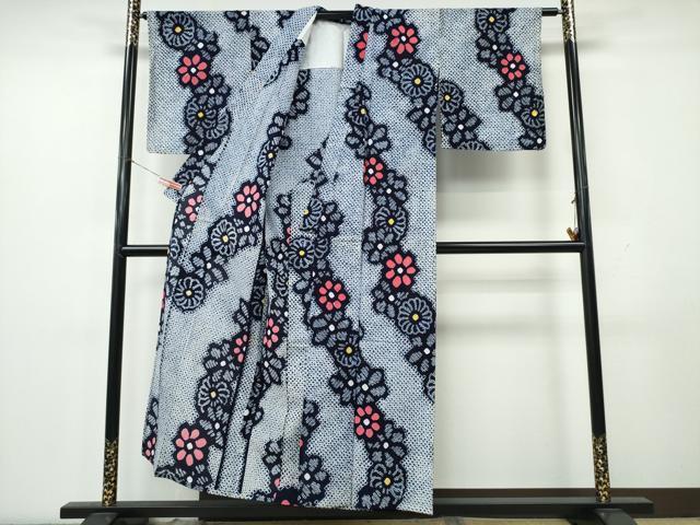 平和屋着物∴夏物　浴衣　有松鳴海絞り　舞菊花文　綿　逸品　CABK5477ng