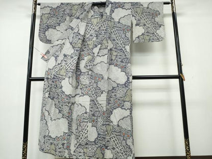 平和屋着物∴夏物　浴衣　有松鳴海絞り　雲取り風景文　綿　逸品　CABK5483ng