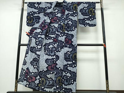 平和屋着物∴夏物　浴衣　有松鳴海絞り　流水舞蝶文　綿　逸品　CABK5484ng