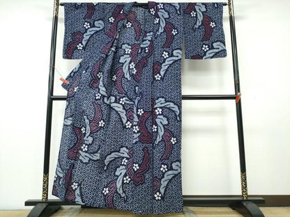 平和屋着物∴夏物　浴衣　有松鳴海絞り　舞葉花文　そごう扱い　綿　逸品　CABK5485ng