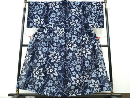 平和屋着物∴夏物　浴衣　有松鳴海絞り　笹竹舞花文　綿　逸品　CABK5488ng