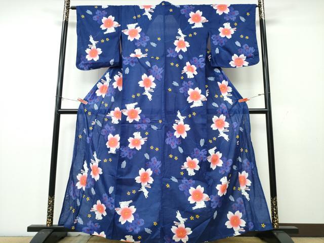 平和屋着物∴夏物　浴衣　桜兎　綿　逸品　CABK5494ng