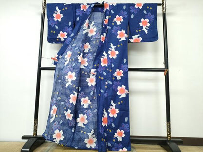 平和屋着物∴夏物　浴衣　桜兎　綿　逸品　CABK5494ng