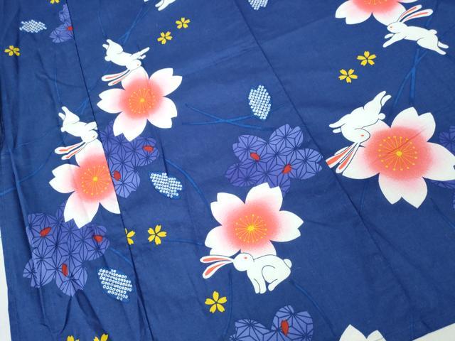 平和屋着物∴夏物　浴衣　桜兎　綿　逸品　CABK5494ng