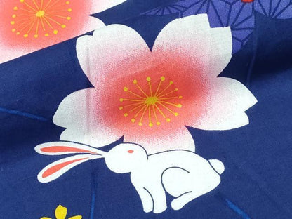 平和屋着物∴夏物　浴衣　桜兎　綿　逸品　CABK5494ng