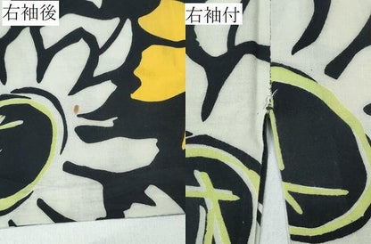 平和屋着物∴夏物　浴衣　注染　手縫い　舞花文　黒地　綿　逸品　CABK5495ng