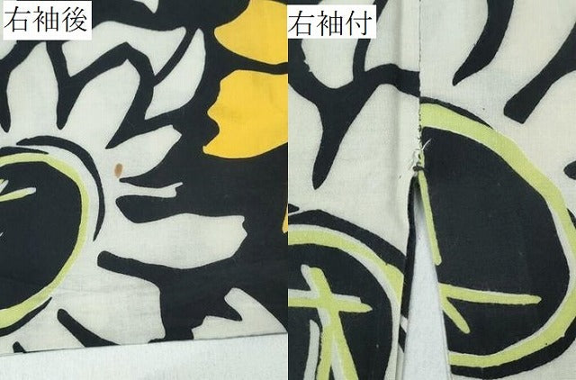 平和屋着物∴夏物　浴衣　注染　手縫い　舞花文　黒地　綿　逸品　CABK5495ng