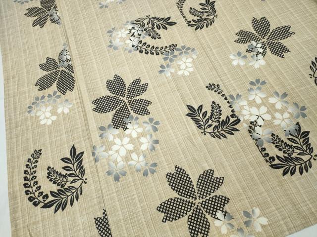 平和屋着物∴夏物　浴衣　注染　手縫い　舞桜花文　綿　逸品　CABK5496ng