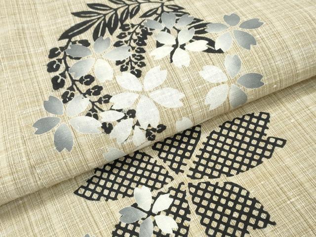 平和屋着物∴夏物　浴衣　注染　手縫い　舞桜花文　綿　逸品　CABK5496ng