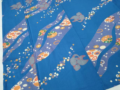 平和屋着物∴夏物　浴衣　注染　手縫い　流水金魚丸文　綿　逸品　CABK5498ng