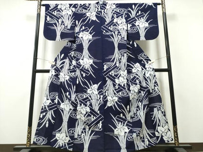 平和屋着物∴夏物　浴衣　注染　手縫い　流水杜若　綿　逸品　CABK5501ng