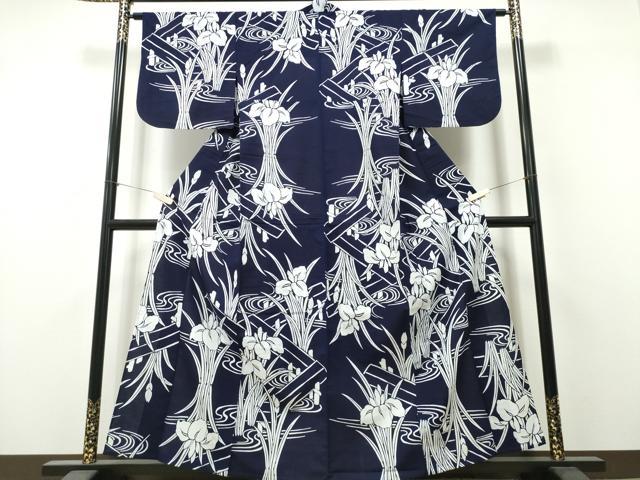 平和屋着物∴夏物　浴衣　注染　手縫い　流水杜若　綿　逸品　CABK5501ng