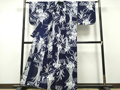 平和屋着物∴夏物　浴衣　注染　手縫い　流水杜若　綿　逸品　CABK5501ng