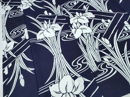 平和屋着物∴夏物　浴衣　注染　手縫い　流水杜若　綿　逸品　CABK5501ng