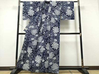 平和屋着物∴夏物　浴衣　注染　手縫い　松竹梅菊文　綿　逸品　CABK5503ng