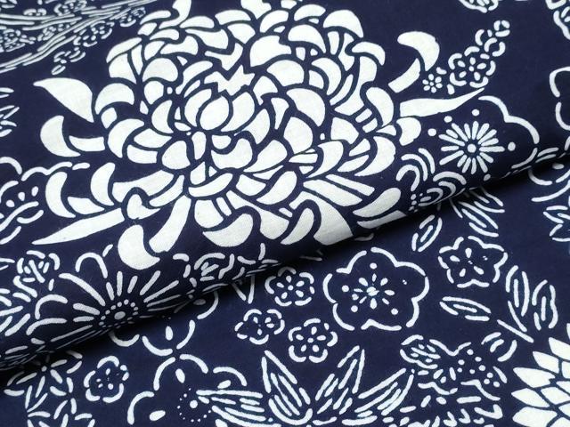 平和屋着物∴夏物　浴衣　注染　手縫い　松竹梅菊文　綿　逸品　CABK5503ng