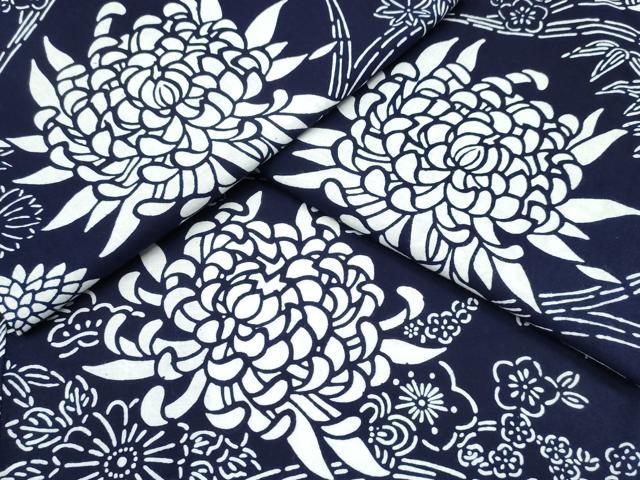 平和屋着物∴夏物　浴衣　注染　手縫い　松竹梅菊文　綿　逸品　CABK5503ng
