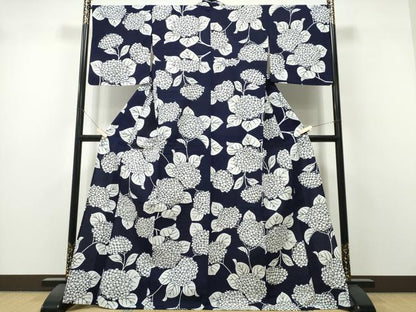 平和屋着物∴夏物　浴衣　注染　手縫い　紫陽花　綿　逸品　CABK5505ng