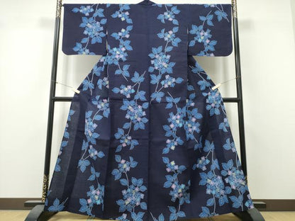 平和屋着物∴夏物　浴衣　注染　手縫い　紫陽花　アジサイ　綿　逸品　CABK5506ng