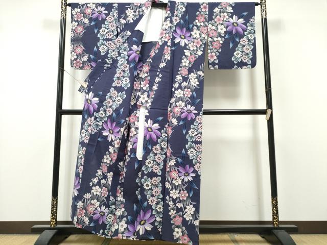 平和屋着物∴夏物　浴衣　注染　手縫い　草花尽くし　綿　逸品　CABK5507ng