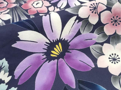 平和屋着物∴夏物　浴衣　注染　手縫い　草花尽くし　綿　逸品　CABK5507ng