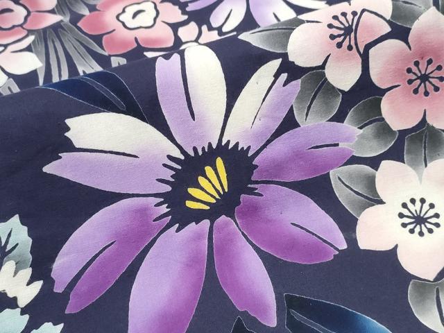 平和屋着物∴夏物　浴衣　注染　手縫い　草花尽くし　綿　逸品　CABK5507ng