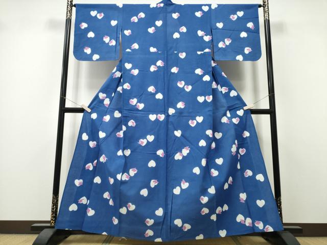 平和屋着物∴夏物　浴衣　注染　手縫い　ハート　綿　逸品　CABK5512ng