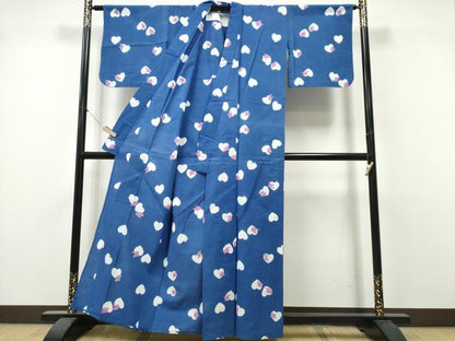 平和屋着物∴夏物　浴衣　注染　手縫い　ハート　綿　逸品　CABK5512ng