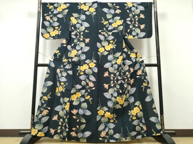 平和屋着物∴夏物　浴衣　草花文　さんび謹製　綿　逸品　CABK5514ng