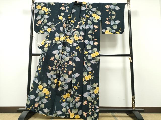 平和屋着物∴夏物　浴衣　草花文　さんび謹製　綿　逸品　CABK5514ng