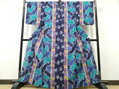 平和屋着物∴夏物　浴衣　注染　抽象文様　綿　逸品　CABK5516ng