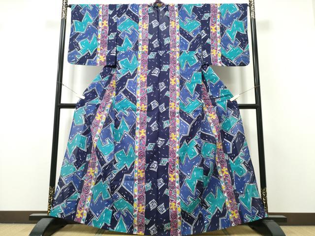 平和屋着物∴夏物　浴衣　注染　抽象文様　綿　逸品　CABK5516ng